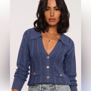 Women's Blue Cable Knit Sweater Heartloom